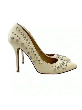 Aldo Cream Leather Pumps Pointed Toe High Heel Rhinestone Studded Stiletto 7.5